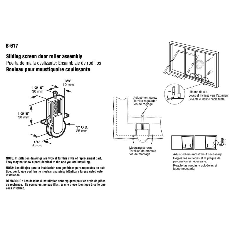Slide-Co 11658 1 In. Nylon Spring-Loaded Rollers for Sliding Screen Doors, Columbia (2 Pack) - Image 3